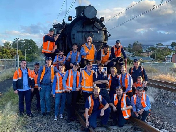 the crew of the Kiama Picnic Train posing for a photo op