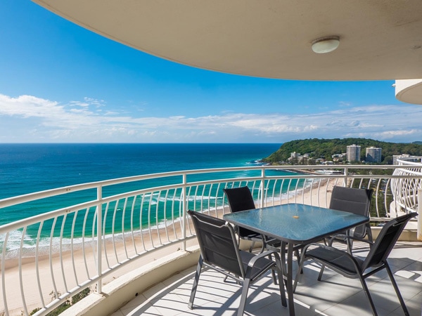 beach view from the balcony of 2nd Ave Apartments, Burleigh Heads