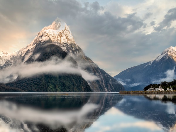 a scenic view of the towering peaks of Milford Sound in New Zealand, Royal Caribbean Brilliance of the Seas