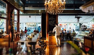 an elegant dining interior at Aromas Noosa