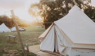 Exterior of Pine Country glamping tent in Mount Gambier