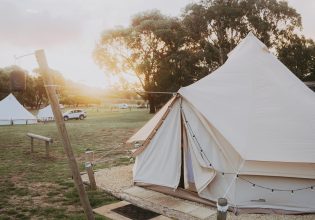 Exterior of Pine Country glamping tent in Mount Gambier