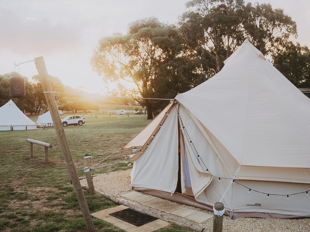 Exterior of Pine Country glamping tent in Mount Gambier