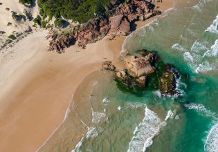 Aerial shot of Samurai Beach, nude beach
