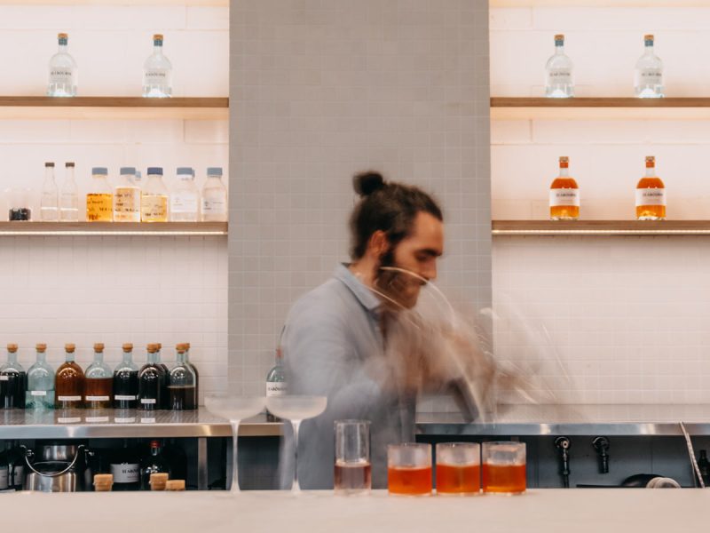 Bartender making cocktails at Seabourne bar