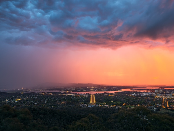 a majestic sunset view from Mount Ainslie lookout at sunset