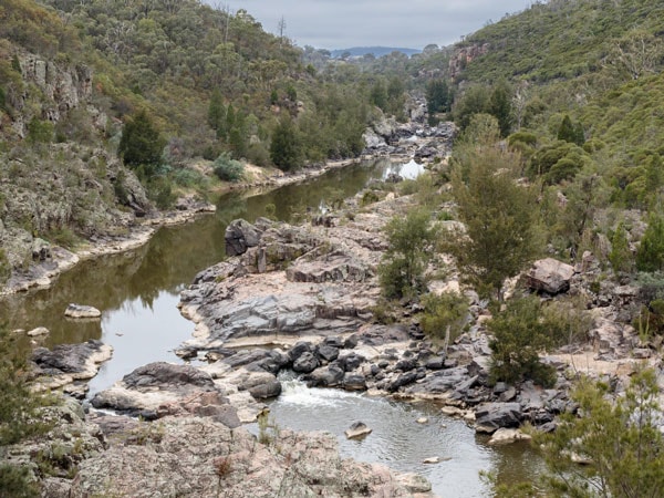 a scenic view of Murrumbidgee flowing through Red Rock Gorge, Canberra