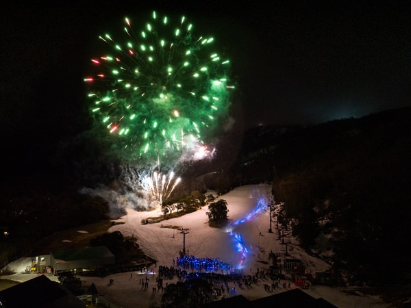 Fireworks and flare path at Kids Flare Run in Thredbo