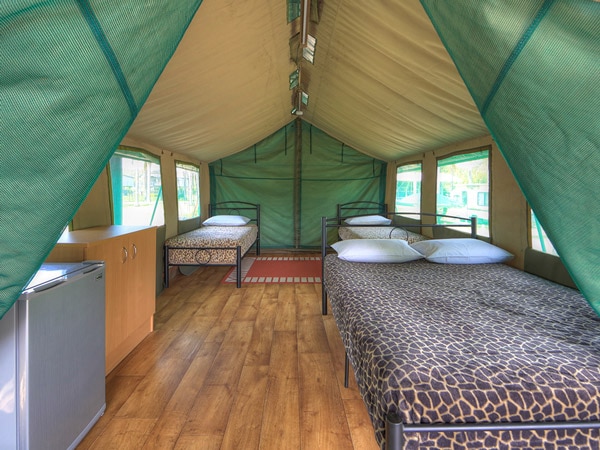 a tent with beds at BIG4 Nelligen Holiday Park