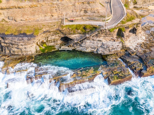 an aerial view of the swimming hole at Bogey Hole, Newcastle