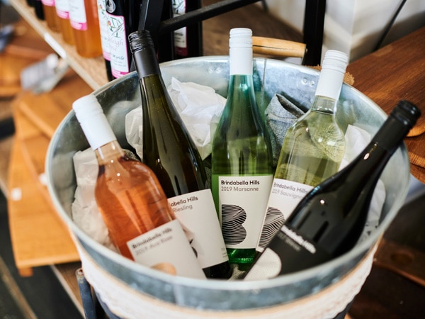 wine bottles in a bucket at Brindbella Hills Winery, Canberra