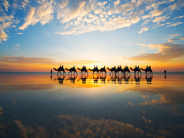 camel ride at sunset on Cable Beach, Broome