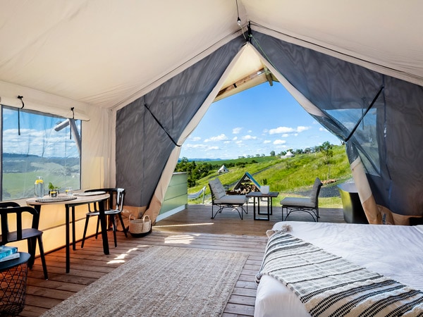 a look inside the tent at Cicada Luxury Camping, Kiama