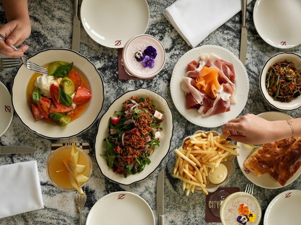 a table-top view of food at Cityfields, Chadstone