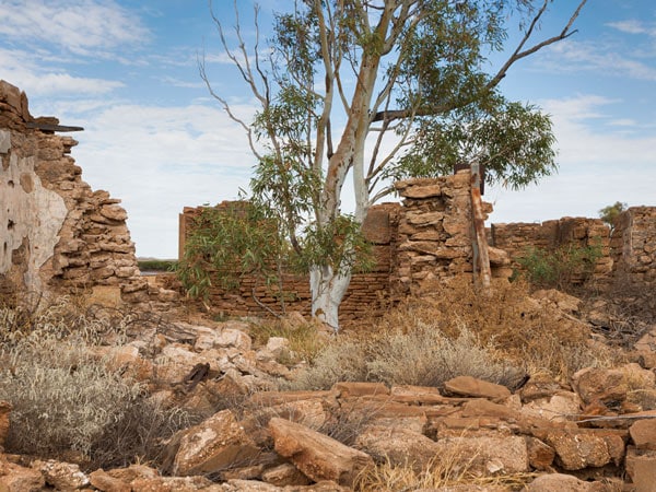 destroyed walls and bricks of an abandoned building in Cossack ghost town, WA