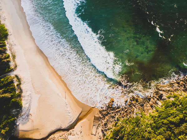 an aerial view of Elizabeth Beach, Booti Booti National Park