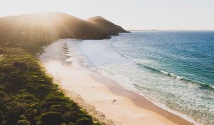 Scenic coastal views across Elizabeth Beach in Booti Booti National Park.