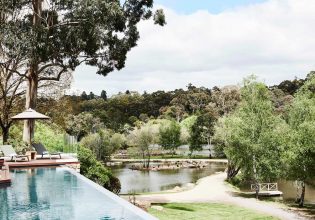 Pool at the Lake House with views of Lake Daylesford