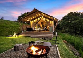 a bonfire setup at Cicada Luxury Camping, Kiama