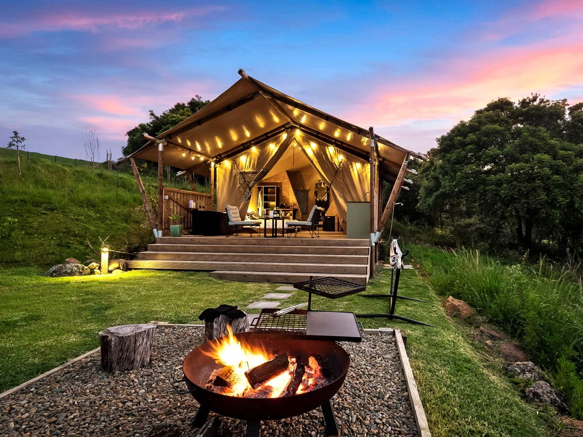 a bonfire setup at Cicada Luxury Camping, Kiama