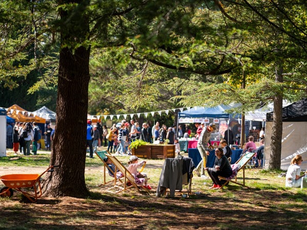 market stalls in an outdoor setting at Haig Park Village Market, Canberra