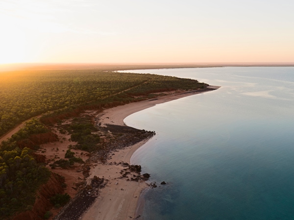 an aerial view of Jetty to Jetty Trail along Roebuck Bay