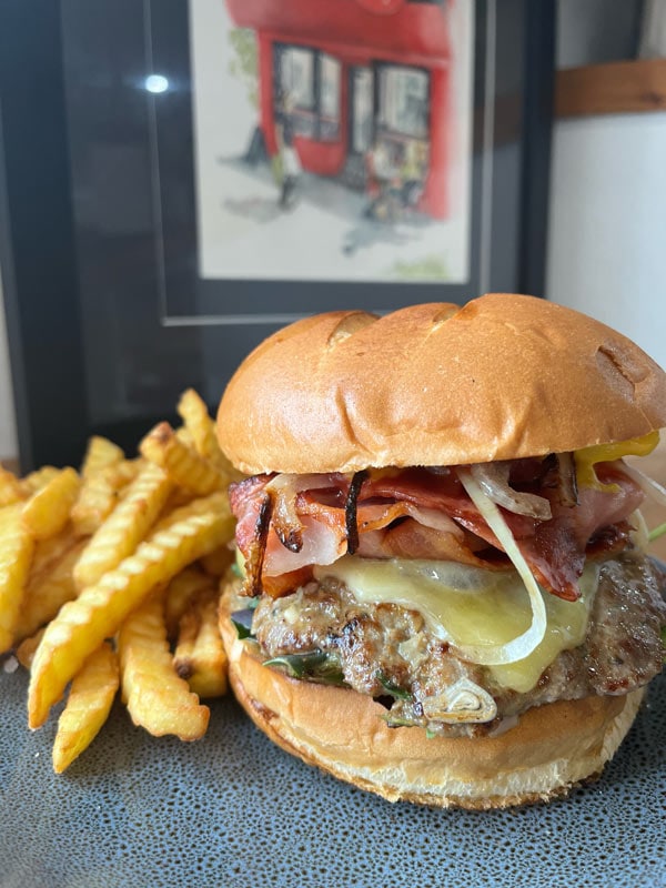 burger and fries at Minnamurra Cafe, Kiama
