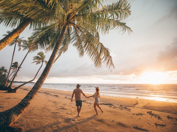 Couple on Mission Beach at sunset