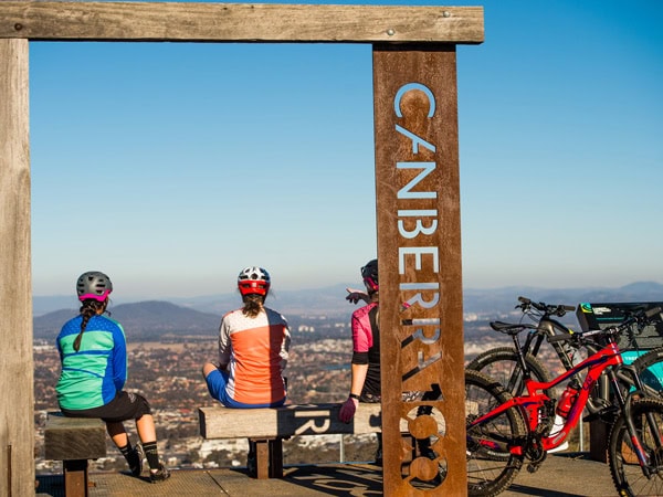 bikers admiring the view at One Tree Hill, Canberra
