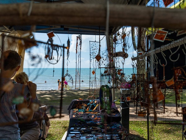 a beachfront stall facing the sea in Palm Cove Markets