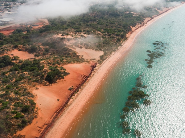 a scenic view of Reddell Beach, Broome from above