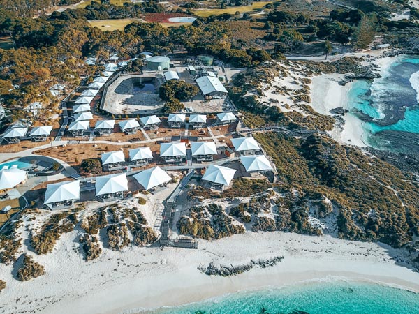 an aerial view of the safari tent village at Discovery Resorts – Rottnest Island
