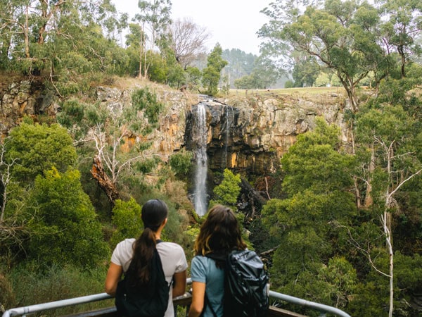 two women admiring the Sailors Falls, Hepburn Springs, Daylesford