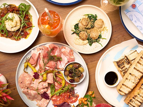Shared plates of food from antipasti to pasta are part of the package at Watsons Bay Boutique Hotel.