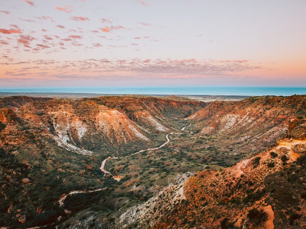 an aerial view of Charles Knife Gorge in Cape Range National Park