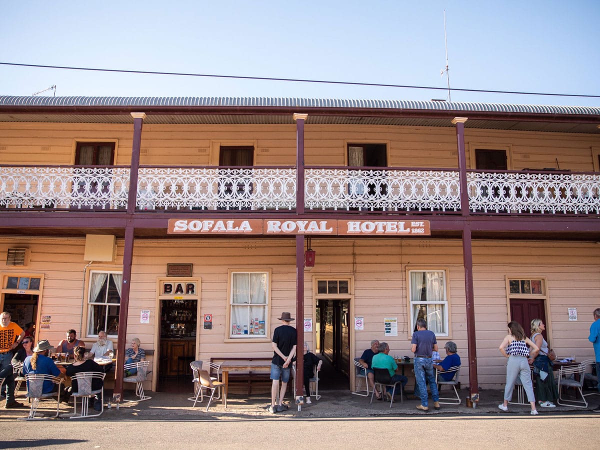 the property exterior of the old, rustic, Aussie pub at Royal Hotel Sofala