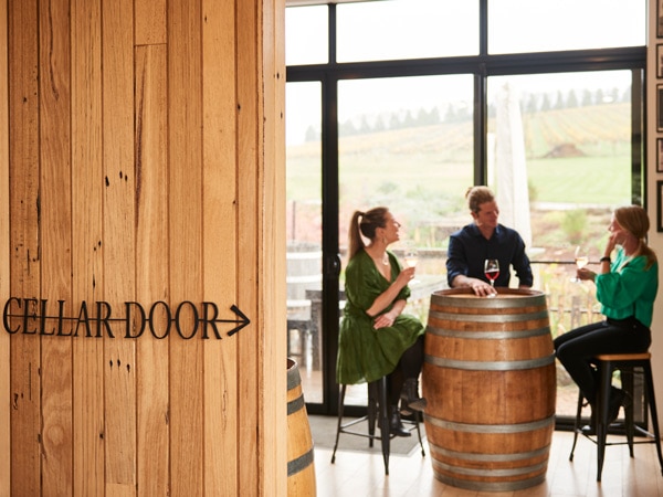 a group of people drinking inside the cellar door at Passing Clouds