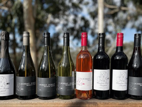an array of wines at Wombat Forest Winery, Daylesford