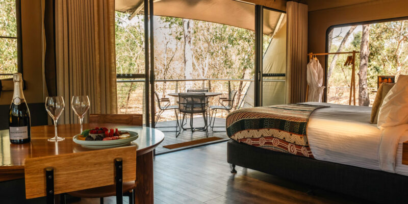 a luxury accommodation with balcony at Cooinda Lodge, Kakadu