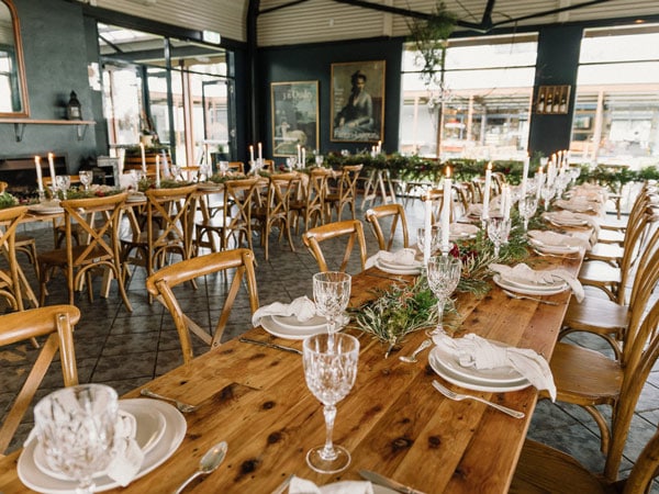 a rustic dining setup at The Mill, Hunter Valley