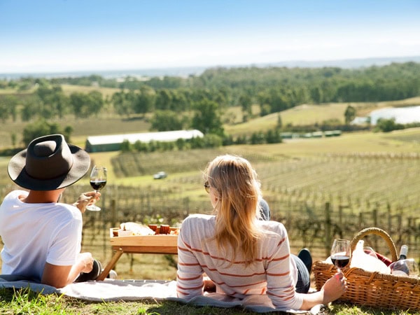 a couple enjoying a romantic date in the Hunter Valley