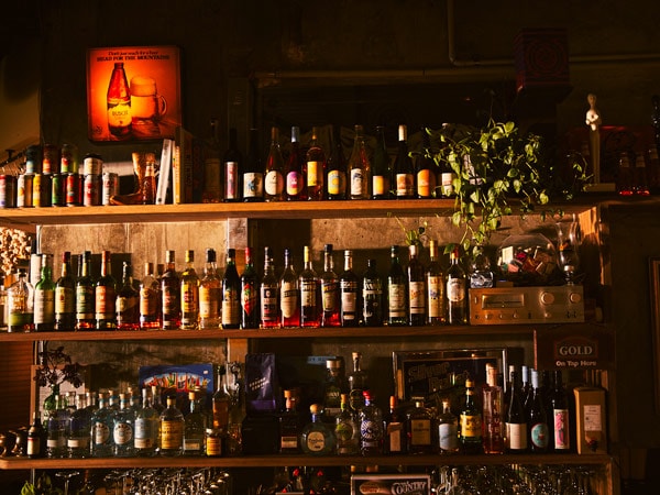 a display of wines and spirits at Bar Evelyn, Marine Parade, Coolangatta