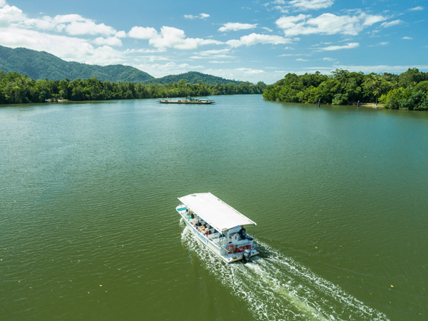 a boat cruising through the Daintree River