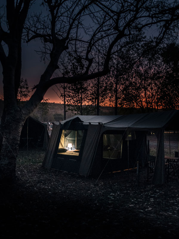 camping tents at dusk, El Questro Station