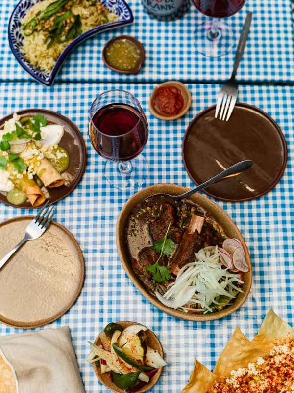a table-top view of dishes at Clay Cantina, Coolangatta