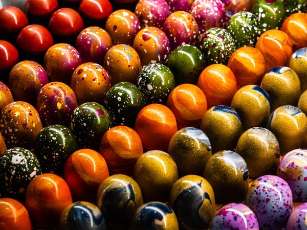 artisan chocolates at Cocoa Nib in vivid colours