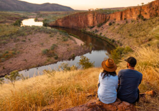 Couple looking out at a gorge on El Questro Station in East Kimberley