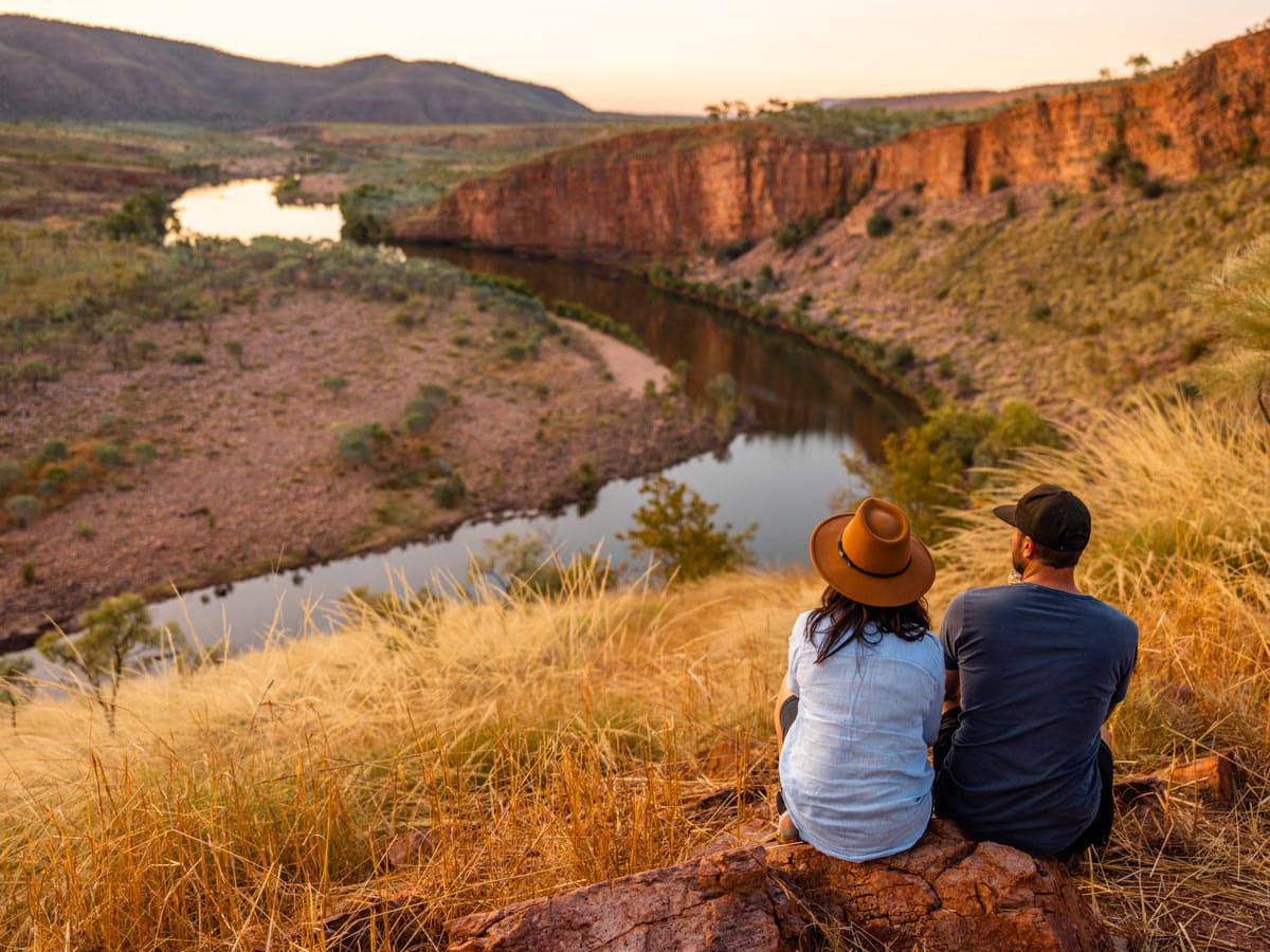 Couple looking out at a gorge on El Questro Station in East Kimberley