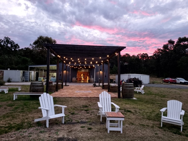 outdoor seating at Kawal Rock Distillery, Hunter Valley