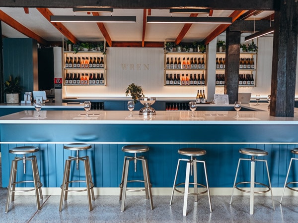 the bar counter at Wild Wren Wine Room